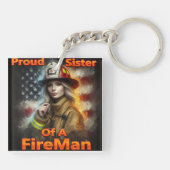 Trotse zus van een brandweerman ongerustheid sleutelhanger (Achterkant)