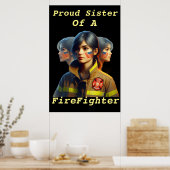 Trotse zus van een brandweerman vastberaden look w poster (Keuken)
