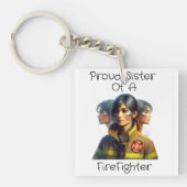 Trotse zus van een brandweerman vastberaden look w sleutelhanger (voorkant)