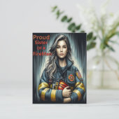 Trotse zus van een brandweerrobotica briefkaart (Staand voorkant)