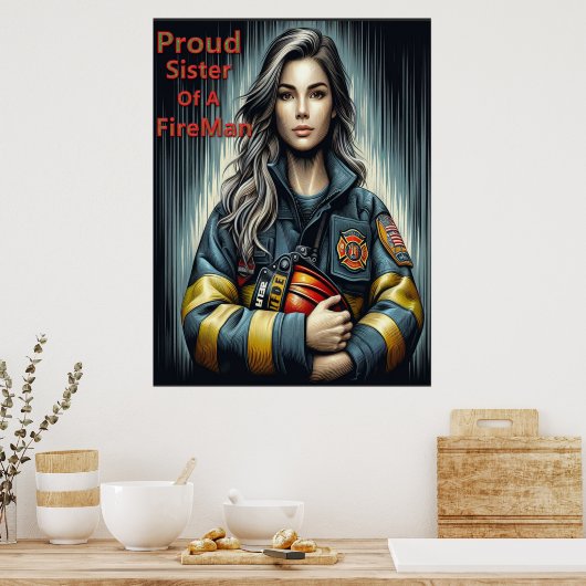 Trotse zus van een brandweerrobotica poster (Keuken)