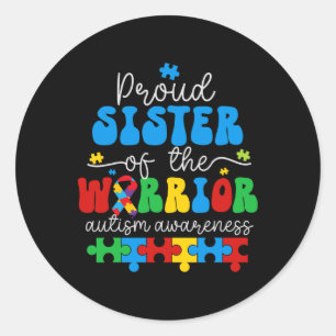 Trotse Zus Van Een Krijger Autisme Bewustzijn Puzz Ronde Sticker