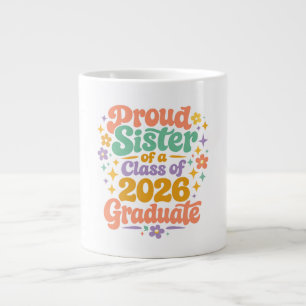 Trotse Zuster Afstudeerklas van 2026 Retro Groovy Grote Koffiekop