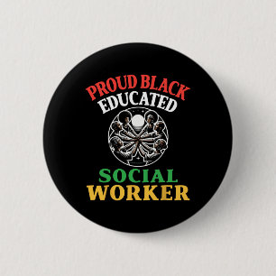 Trotse zwarte opgeleide sociaal werker zwarte gesc ronde button 5,7 cm