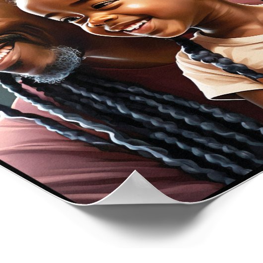 Trotse zwarte vader en dochter glimlachen poster (Hoek)