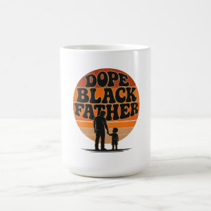 Trotse zwarte vader en zoon retro zonsondergang on koffiemok