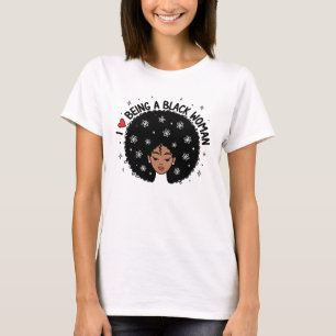 Trotse Zwarte Vrouw Afro Haar Rode Hart Bloemen T-shirt