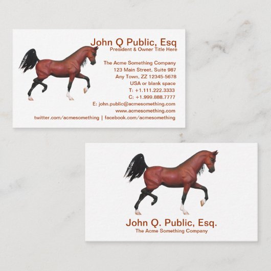 Trotting Bay Arabian Horse Boerderij Riding School Visitekaartje (Voorkant / Achterkant)