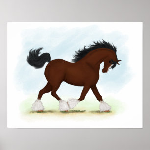 Trotting Bay Clydesdale Horse Equestrian Poster