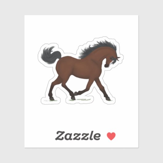 Trotting Bay Paard Met Blaze Pony Ruitersport Sticker (Vel)