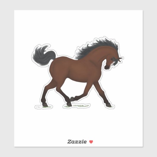 Trotting Bay Paard Pony met Blaze Ruitersport Sticker (Vel)