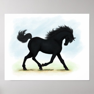 Trotting Black Horse of Pony Equestrian Poster