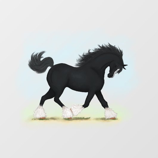 Trotting Black Shire Horse Equestrian Decal (Vel)