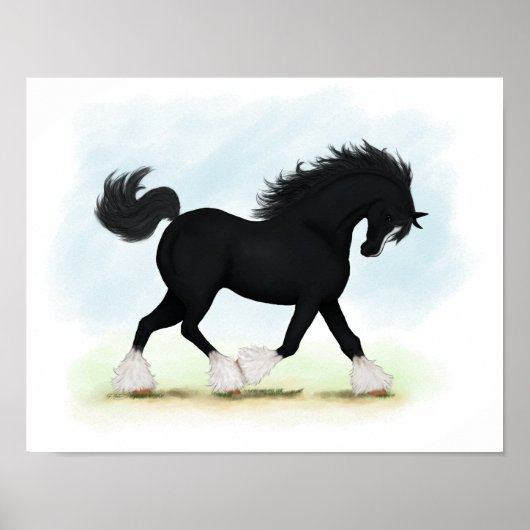 Trotting Black Shire Horse Equestrian Poster (Voorkant)