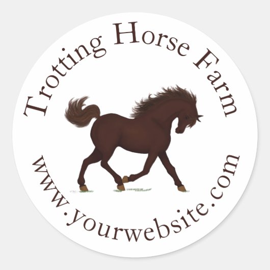 Trotting Bruin Paard Cirkeltekst Ruitersport Ronde Sticker (Voorkant)