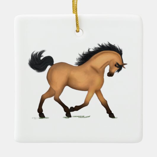 Trotting Buckskin Dun Horse Persoonlijke Kerstmis Keramisch Ornament (Voorkant)