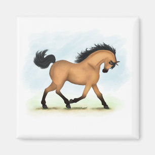 Trotting Buckskin Horse Equestrian Magneet