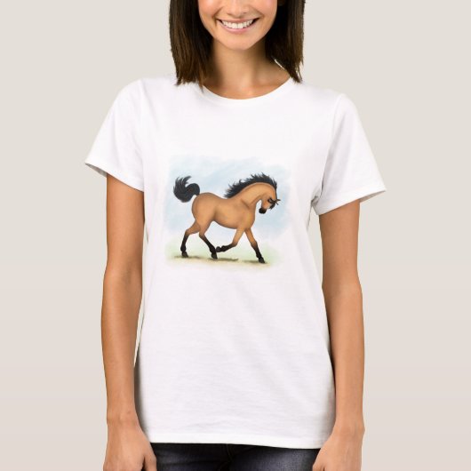 Trotting Buckskin Horse Equestrian T-shirt (Voorkant)