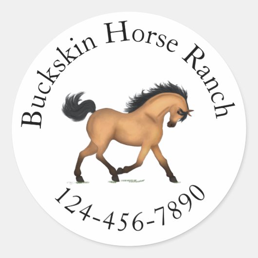 Trotting Buckskin Paard Cirkelvormige tekst Ruiter Ronde Sticker (Voorkant)