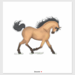 Trotting Buckskin Paard Pony Ruiterstift Decal Sticker