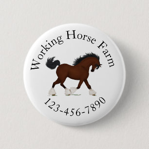 Trotting Clydesdale Paard Circulaire Tekst Custom Ronde Button 5,7 Cm