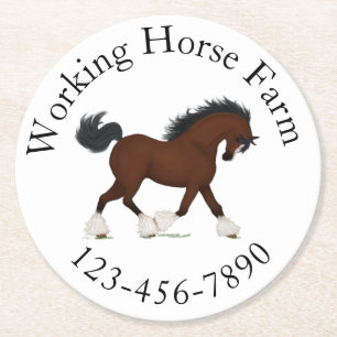 Trotting Clydesdale Paard Circulaire Tekst Custom Ronde Kartonnen Onderzetter