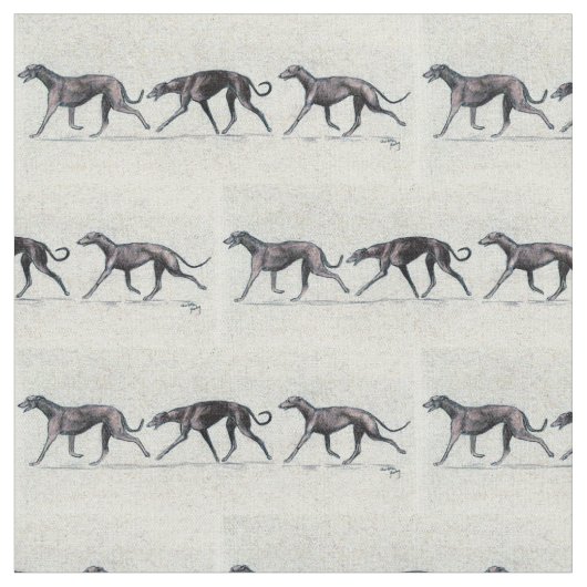 Trotting Greyhounds Dog Art Fabric Stof (Close Up)