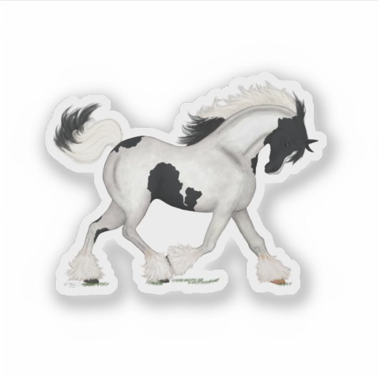 Trotting Gypsy Horse Tobiano Pinto Piebald Pony Sticker (Voorkant)