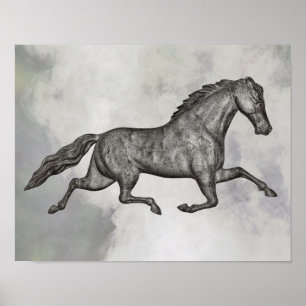  Trotting Horse in Grey on Clouds Poster