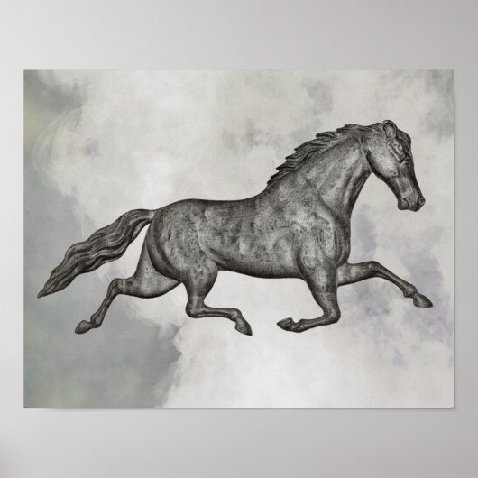 Trotting Horse in Grey on Clouds Poster (Voorkant)