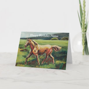 Trotting Horse Oil Painting Happy Birthday Kaart