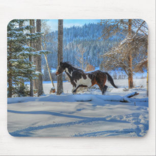 Trotting Pinto Paint Stallion & Winter Snows Muismat