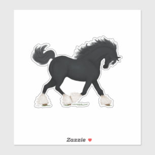 Trotting Shire Horse Draft Zwart met Blaze Sticker