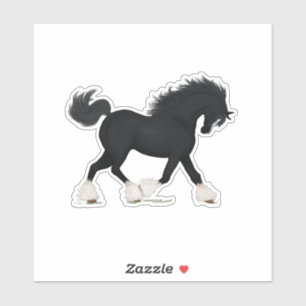 Trotting Shire Horse Draft Zwart met Blaze Sticker