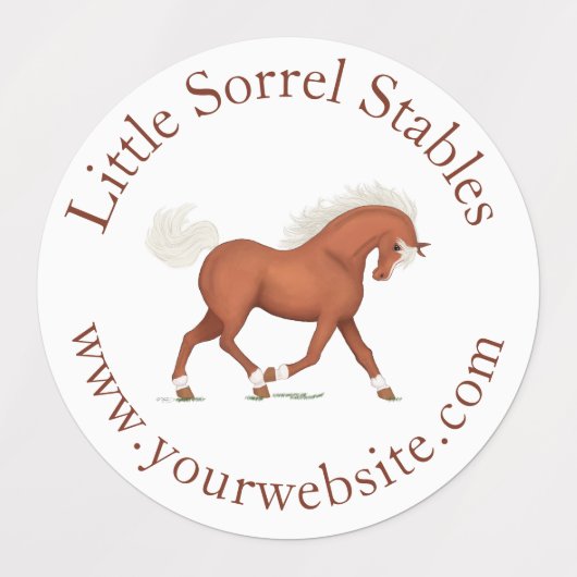 Trotting Sorrel Paard Circulaire Tekst Aangepast Labels (Design 1)