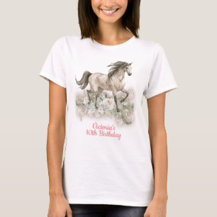 Trotting Watercolo Horse Birthday T-shirt