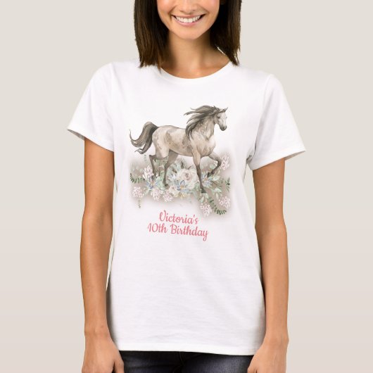 Trotting Watercolo Horse Birthday T-shirt (Voorkant)