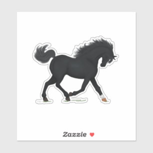 Trotting zwart paard met ster & sok zwart schoonhe sticker