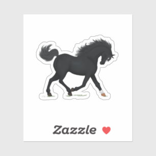 Trotting zwart paard met ster & sok zwart schoonhe sticker