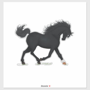 Trotting zwart paard met ster & sok zwart schoonhe sticker