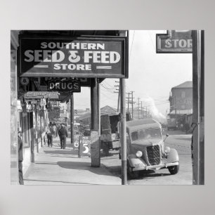 Trottoir in New Orleans, 1935. Oude foto Poster