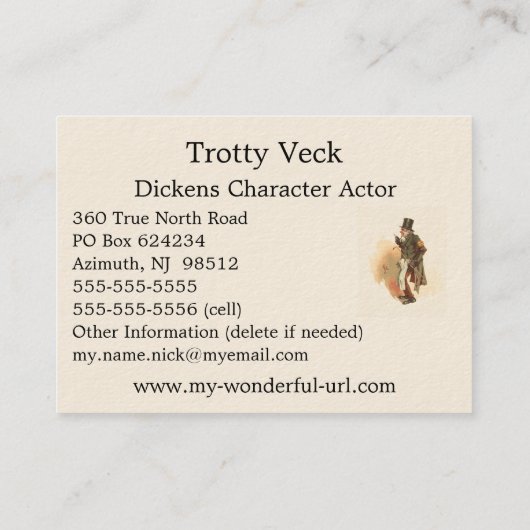 Trotty Veck by Kyd - Charles Dickens' The Chimes Visitekaartje (Achterkant)
