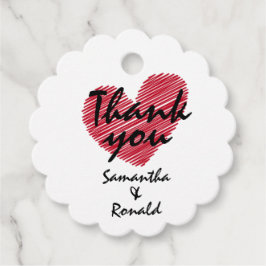 Troud Favor Tag met Schets Rode Hart Bedankjes Labels