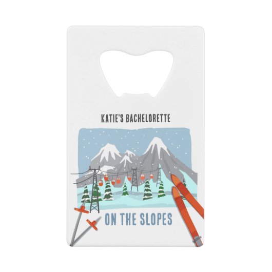 Troudgeschenken voor skiën op de pistes creditkaart flessenopener (Voorkant)