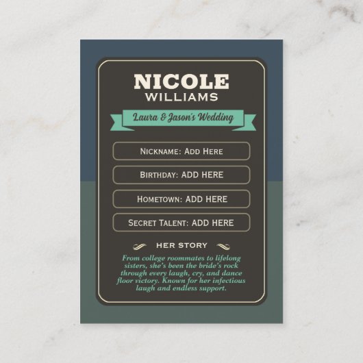 Troudkaarten voor Team Bruid, Cadeaus voor Bruidsm Contactkaartje (Achterkant)