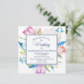 Trouhalftuitnodiging met botanische bloemen kaart (Staand voorkant)