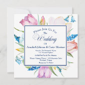 Trouhalftuitnodiging met botanische bloemen kaart (Voorkant)