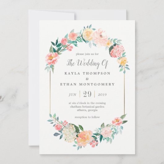 Trouhartig bloem bruiloft uitnodiging (Voorkant)