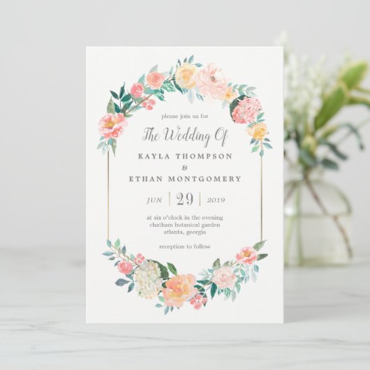 Trouhartig bloem bruiloft uitnodiging (Staand voorkant)