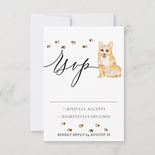 Trouhreactie Welkom Corgi Hond RSVP Kaartje (Voorkant)